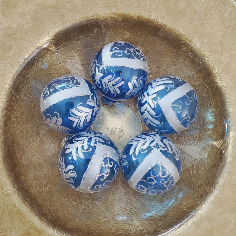 Vintage Hand-Decorated Romanov Style Glass Ornament Balls Set Of 5